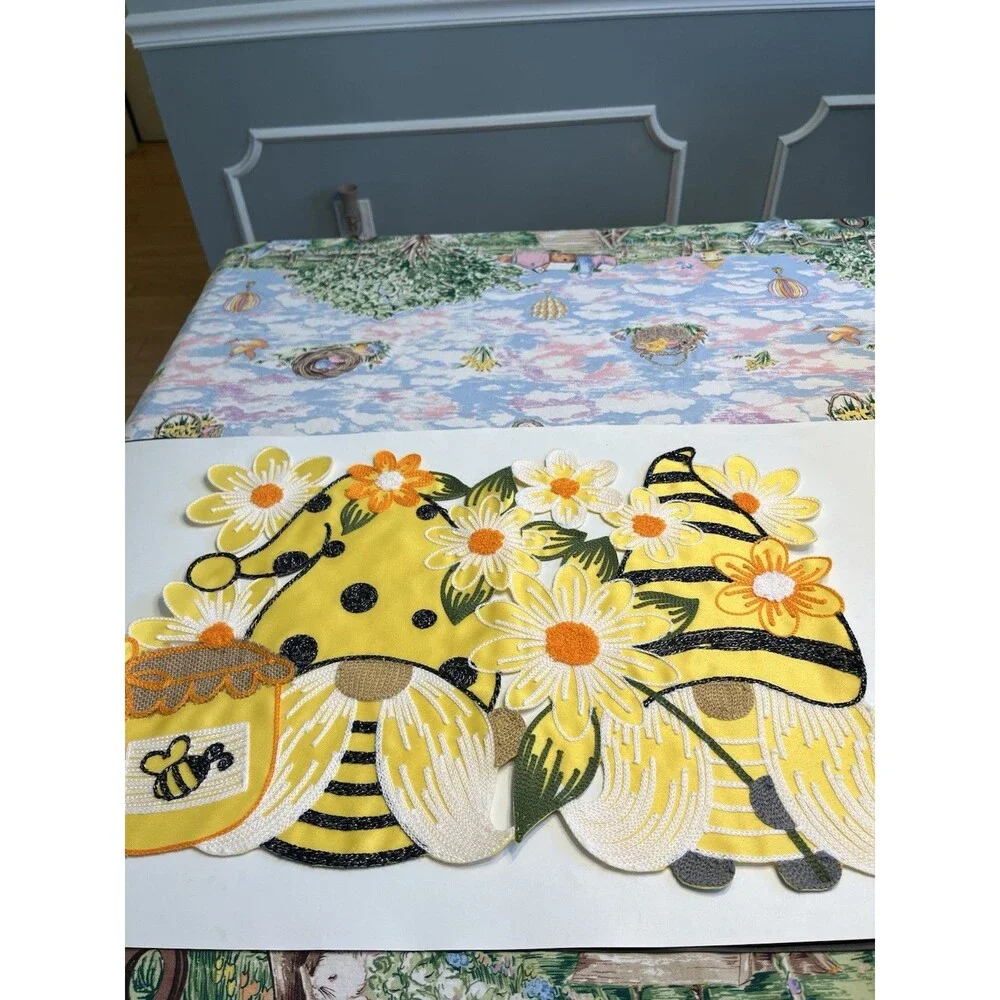 4pc Gnome Bees Flowers Placemats Embroidered